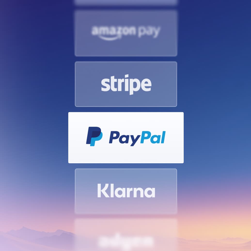 Verticale stapel van populaire e-commerce-betalingsgateways met het PayPal-logo in het midden.