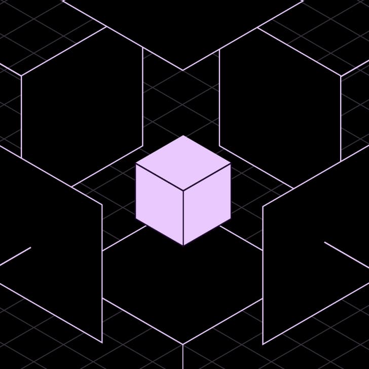 Abstracte geometrische hero-visual met concentrische lichtblauwe cirkels en Square op een zwarte achtergrond.